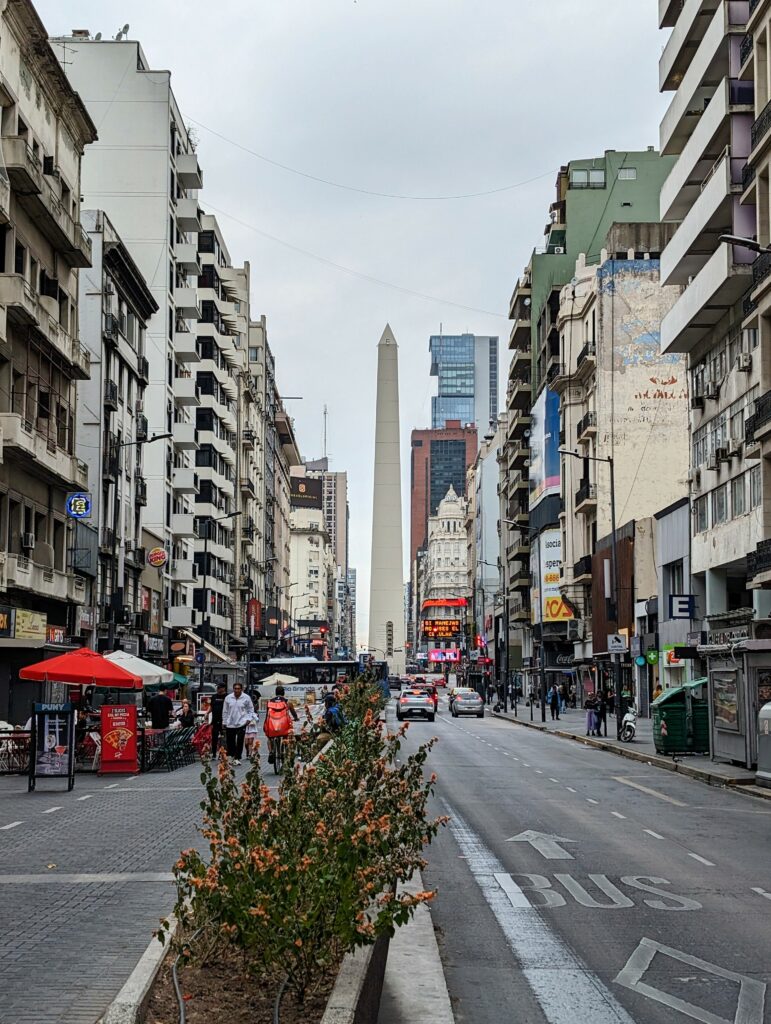 View down Avenida Corrientes of the Oculus, a main thoroughfare to navigate Buenos Aires, Argentina