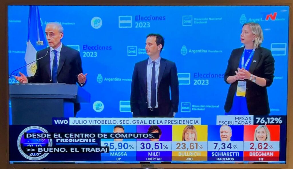 TV screen of the Argentinian election results