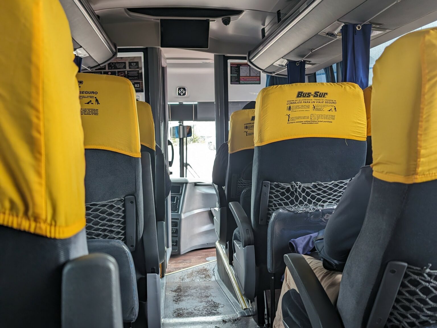 Yellow and grey bus seats