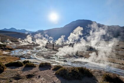 A landscape of geysers outside of San Pedro de Atacama