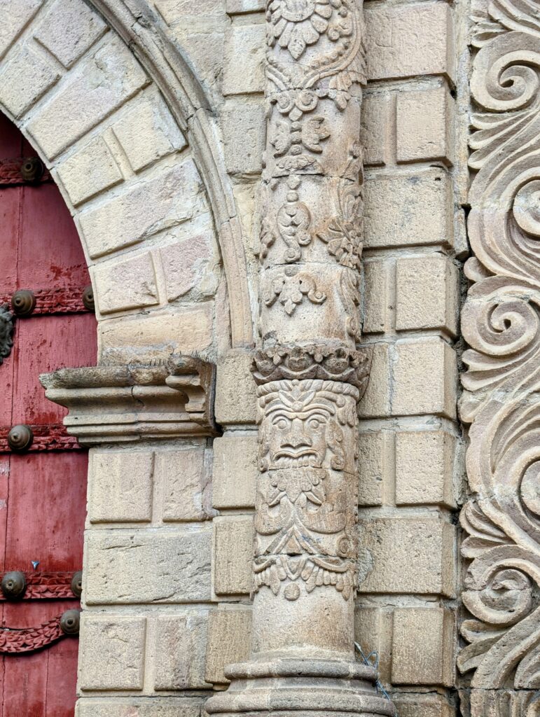 Aymara cultural icons displayed on the main church of La Paz