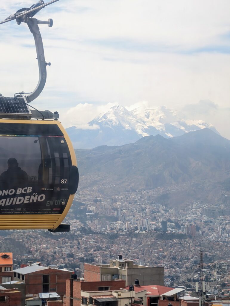 A teleferico going over the city of La Paz