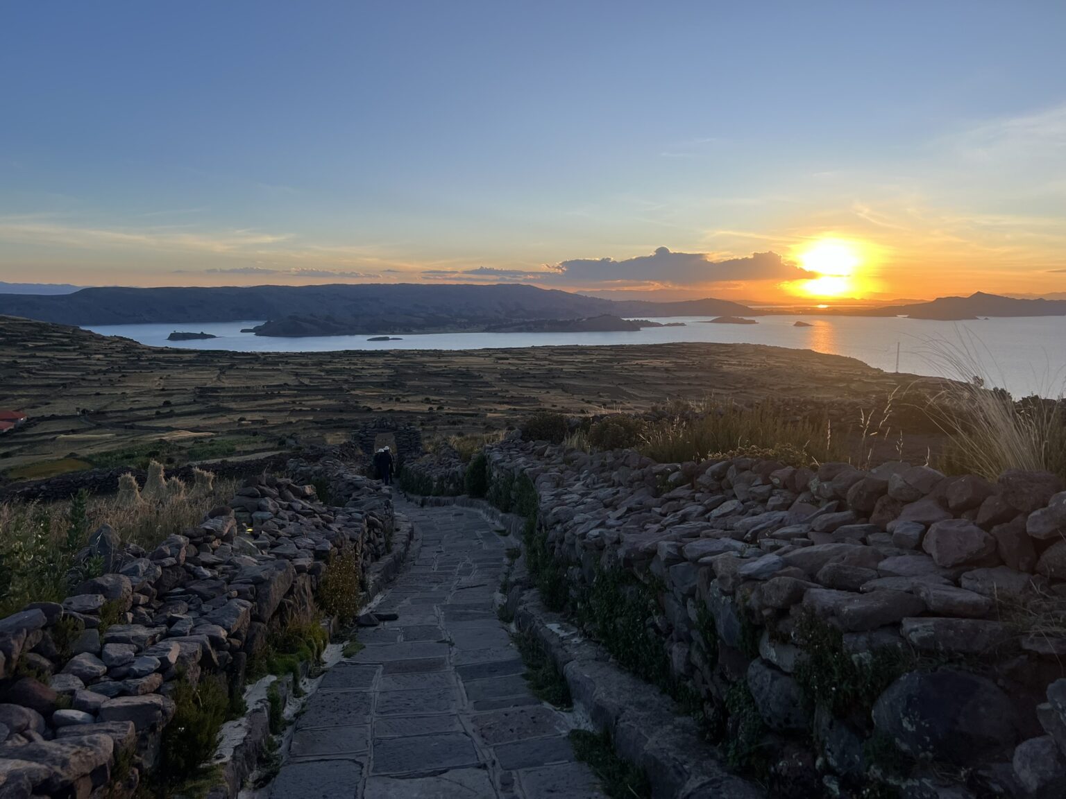 The sunset, as seen from the Pachamama temple on Amantani Island