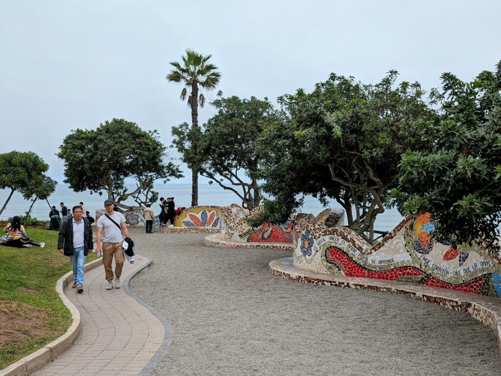 A park with colorful mosaic walls in Lima