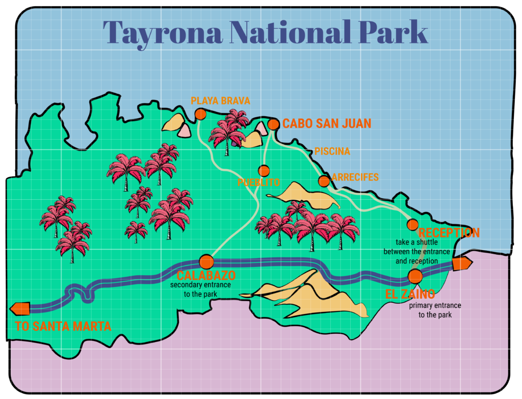 A map of Tayrona National Park - made by Blueprint Travelers