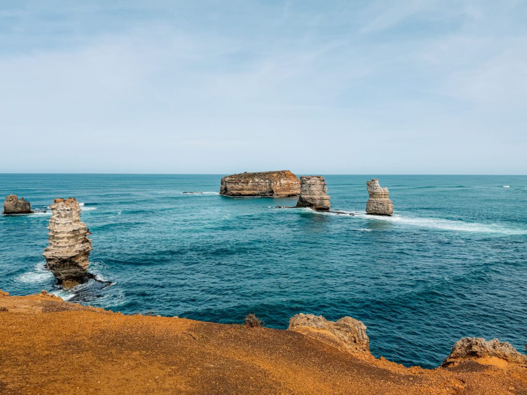 Rock formations in the ocean as seen when driving the Great Ocean Road